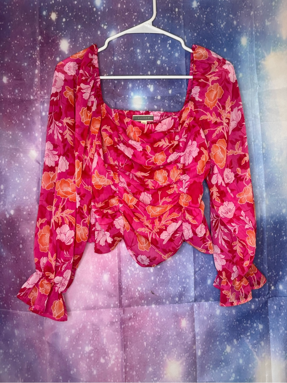 Pink Pleione floral blouse